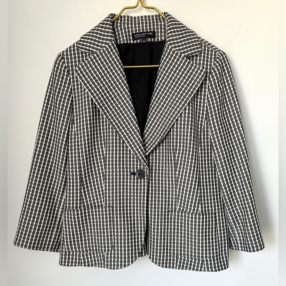 Jones New York Collection Black White Gold Metallic Blazer Jacket Women’s Sz 12